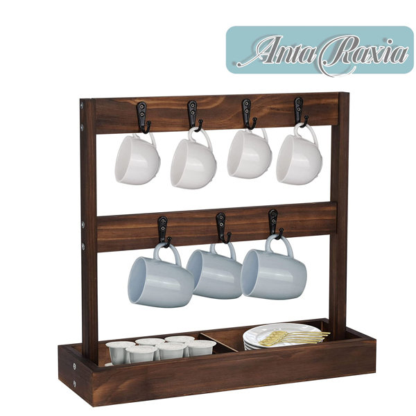 Anta Raxia Coffee Mug Holder Wood Mug Rack 2 Tier DoubleSided Hook